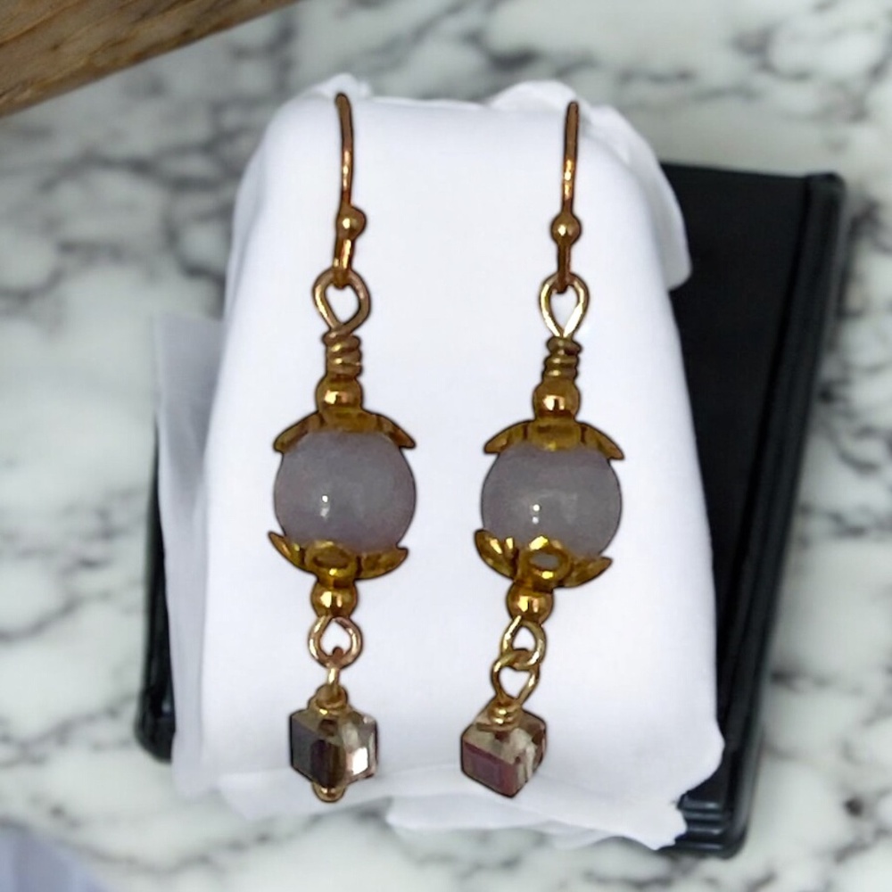 Handmade - Golden Glow Gemstone Drop Earrings